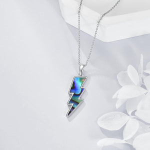 Lightning Bolt Necklace 925 Sterling Silver White Opal Thunder/Reversible Boomerang Pendant, abalone shell