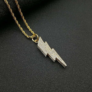 Lightning Bolt CZ Iced Out Necklace for Men,Fake Diamond Thick Cuban Link Chain