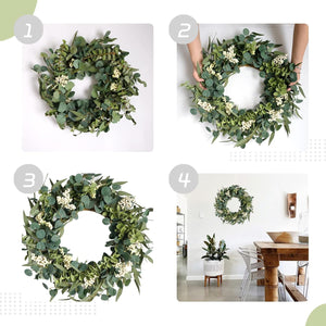 20-inch Artificial Eucalyptus Leaf Wreath Spring Summer Green Leaves Wreath Front Door Wall Hanging Window Decoration Porch Farmhouse