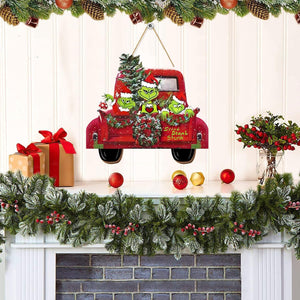Christmas Door Hanging Sign Decorations, Wooden Christmas Wall Hanging Decor, Truck Wreath Pattern Front Door Signs