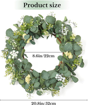 20'' Eucalyptus Wreath Spring Summer Green Wreath with White Berries for Home