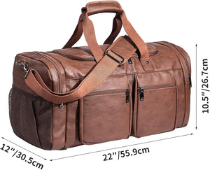 Leather Travel Bag with Shoe Pouch,Weekender Overnight Bag Waterproof