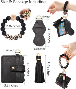 Wristlet Keychain Bracelet Wallet, Silicone Bead keyring Bangle for Women, Black