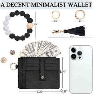 Small Wristlet Wallet for Women Wallet Keychain Wristlet Rfid , Black