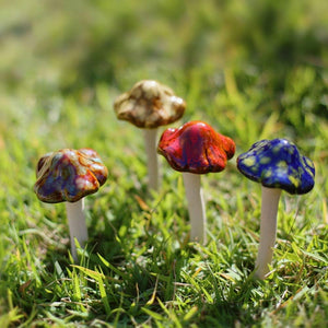 4pcs (Random Color) Ceramic Mushroom for Garden, Yard, Fairy Garden