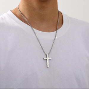 Cross Necklace for Men Boys American Flag Bible Verse Stainless Steel Chain Pendant, Silver