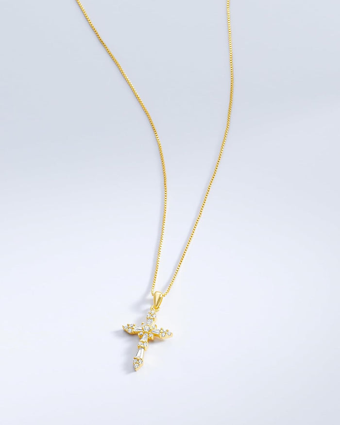 14K Gold Plated Cross Necklace for Women, Silver Cross Necklaces for Women, 18 inches Chain with Cross Pendant