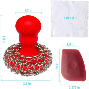 316 Upgraded Chainmail Scrubber with Silicone Handle Cast Iron Cleaner for Cast Iron Grill Pan Skillet Wok