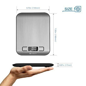 Food Kitchen Scale, Digital Grams and Ounces for Weight Loss, Baking, Cooking, Keto and Meal Prep, LCD Display, Medium, 304 Stainless Steel