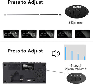 Alarm Clock for Bedroom, 2 Alarms Loud LED Big Display Plug in Simple Basic Digital Clock with USB Charging Port, Adjustable Volume, Dimmable, Snooze for Deep Sleepers Kids Elderly Home Office