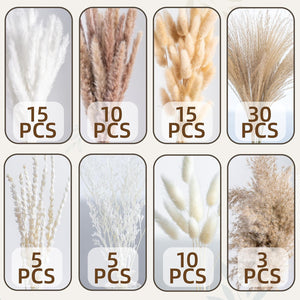 Natural Pampas Grass 8kind Grass Mix Bouquet | Dried Pampas Bouquet for Wedding Boho Flowers Home Table Decor Desk Decor, Rustic Farmhouse Decor (93PCS)