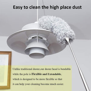 Microfiber Feather Duster Extendable Duster with 100 inches Extra Long Pole, Bendable Head & Long Handle Dusters for Cleaning Ceiling Fan, High Ceiling, Blinds, Furniture & Cars Gray