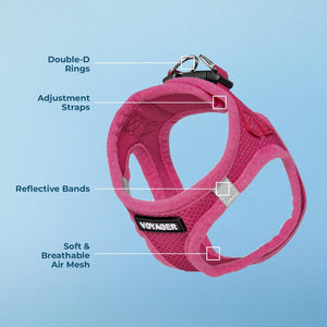 Step-in Air Dog Harness - All Weather Mesh, Reflective, No Pull Harness for Small, Medium Dogs, Cats - Secure with Hook & Loop Fastener, Buckle, Double D-Rings - Fuchsia, S