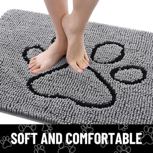 Door Mat for Muddy Paws, Absorbent Dirt Trapper Non-Slip Washable Mat, Quick Dry Chenille, Mud Mat for Dogs, Entry Indoor Door Mat for Inside Floor (30x20 Inches, Grey)