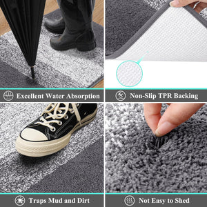 Indoor Doormat Entryway Door Rug, Non Slip Absorbent Mud Trapper Mat Inside Floor Mat, Washable Door Carpet for Entryway (20''x32'', Grey)