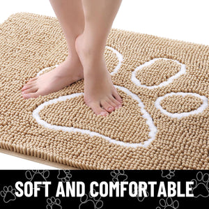 Door Mat for Muddy Paws, Absorbent Dirt Trapper Non-Slip Washable Mat, Quick Dry Chenille, Mud Mat for Dogs, Entry Indoor Door Mat for Inside Floor (36x24 Inches, Beige)