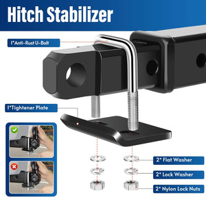 Heavy-Duty Hitch Tightener - Anti-Rattle Stabilizer for 1.25" and 2" Hitches, Rust-Free Carbon Steel, Quiet & Secure Towing for Hitch Trays, Cargo Carriers, Bike Racks, Black