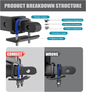 Hitch Tightener Anti-Rattle Clamp - Heavy Duty Hitch Stabilizer for 1.25" and 2" Trailer Hitches, Rubber Isolator and Anti-Rust Double Coating Protective (Blue, 2.5inch)