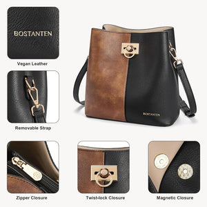 Crossbody Bucket Shoulder Bags for Women Vegan Leather Purse Cross Body Handbag Multiple Pockets