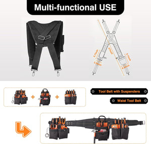 Tool Belt With Suspenders - Tool Belts for Men, 22 Pockets Tool Belt, Heavy Duty Tool Organizer for Framers Carpenter Electrician Construction Woodworker Orange