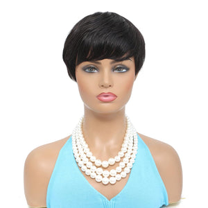 Pixie Cut Wig Human Hair Short Pixie Cut Wigs for Black Women Human Hair Glueless pixie Wig Layered None Lace Front Wig with Bangs Natural Straight , 4 inch