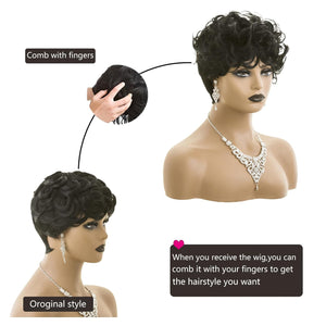 Short Wigs For Black Women Pixie Cut Wigs Natural Curly Black Wigs For Women Daily Wig Layered Wigs Natural Wavy Black Short Curly Pixie Wig for Women (Natural Black)