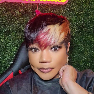 Pixie Cut Wig for Black Women Human Hair Multi-color Pixie Wig with Bangs Brazilian Virgin Human Hair Short Wigs