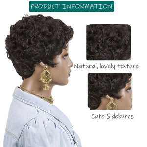 Short Pixie Cut Wigs for Black Women Drak Brown Short Wigs for Black Women Synthetic Curly Hair, Dark Broiwn