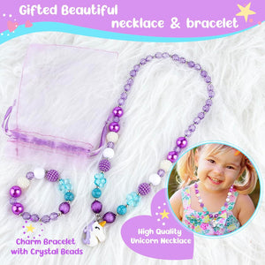 Musical Jewelry Box for Girls with Unicorn Jewelry Set, Kids Jewelry Box Music Box with Spinning Ballerina Birthday Gifts for Girls, Ballerina Swan Lake Tune