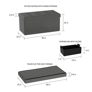 Storage Bench Ottoman Large Folding Tufted Foot Rest Organizer Gray