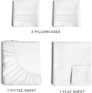 ❤️ 4 Piece Set Queen Size White Bed Sheets - Hotel Luxury Bed ❤️