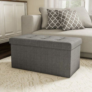 Storage Bench Ottoman Large Folding Tufted Foot Rest Organizer Gray