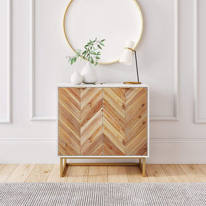 Storage Cabinet Doors in Rustic Wood for Hallway (White/Gold)