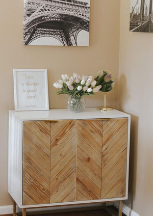 Storage Cabinet Doors in Rustic Wood for Hallway (White/Gold)