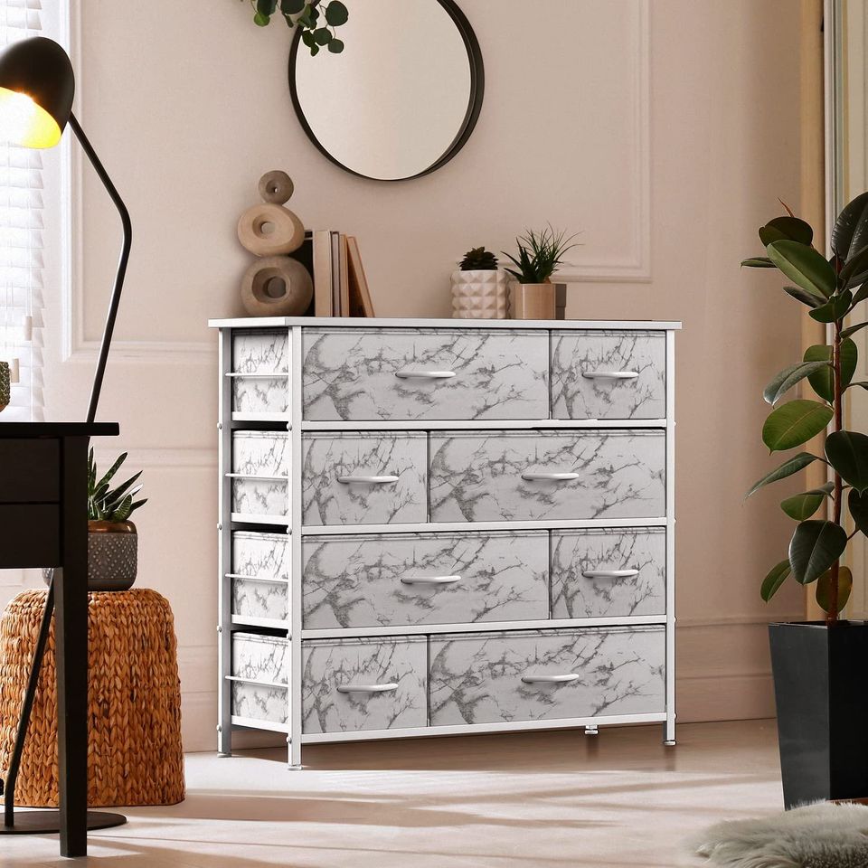 ❤️ 8 Drawers Storage Tower Unit for Entryway (Marble White) ❤️