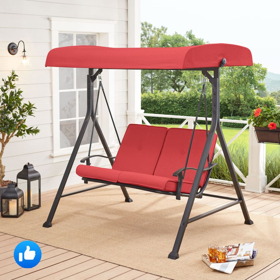 🧡 2-Person Outdoor Furniture Patio Swing with Canopy, Red 🧡
