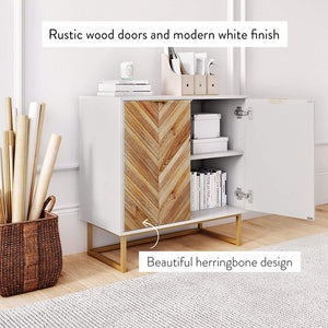 Storage Cabinet Doors in Rustic Wood for Hallway (White/Gold)