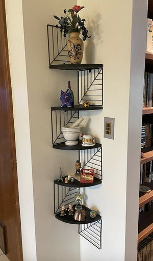 �BRAND NEW�Corner Shelf Wall Mount of 5 Tier Rustic Wood Floating Shelves Wall Shelves(BLACK)
