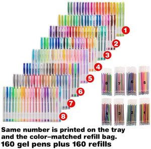 �320 Pack Gel Pens Set, Smart Color Art 160 Colors Gel Pen with 160 Refills