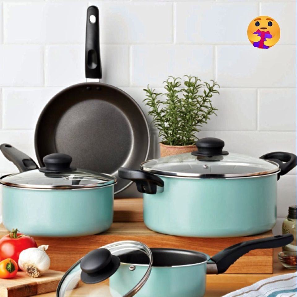 🔥 7 Piece Non-Stick Cookware Set Aluminium Mint 🔥