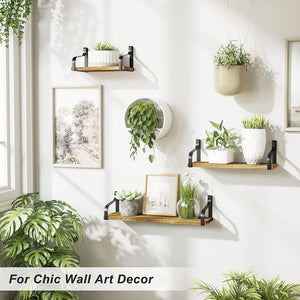 Set of 3 Rustic Wood Wall Storage Shelves