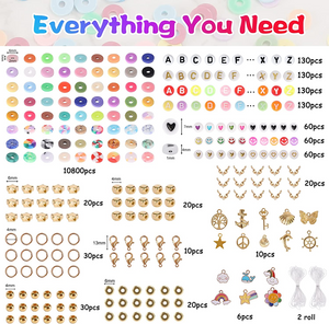 10800pcs Flat Round Polymer Clay Beads Kit for Bracelet Making, 72 Colors