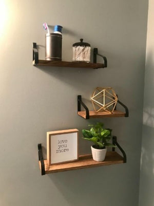 Set of 3 Rustic Wood Wall Storage Shelves