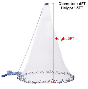 Fishing Cast Net Bait Easy Throw Hand Cast Strong Nylon Mesh USA (D: 6ft, Ht: 3ft)