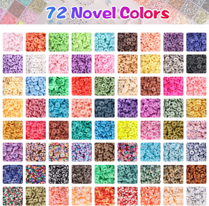 10800pcs Flat Round Polymer Clay Beads Kit for Bracelet Making, 72 Colors