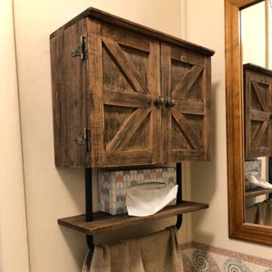 Rustic Wall Cabinet with Towel Bar, Brown