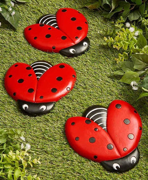 Set of 3 Ladybug Stepping Stones for Gardens and Outdoor Flower Beds