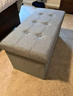 Storage Bench Ottoman Large Folding Tufted Foot Rest Organizer Gray
