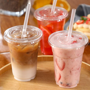 [100 Sets - 16oz] Plastic Cups with Lids and Straws, Disposable Cups for Iced Coffee, Smoothie, Milkshake, Cold Drinks - Clear