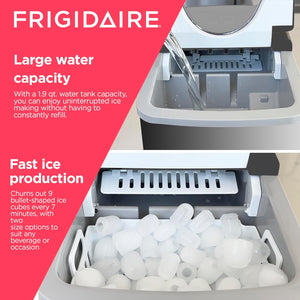 Compact Countertop Ice Maker, Makes 26 Lbs. Of Bullet Shaped Ice Cubes Per Day, Silver Stainless